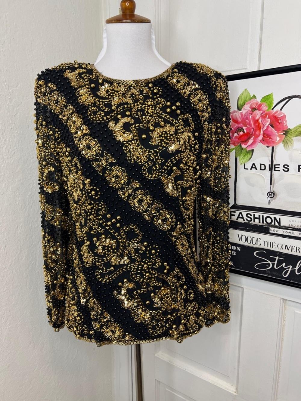 Vintage Joan Leslie Evening Gold Sequins Blouse Size 6